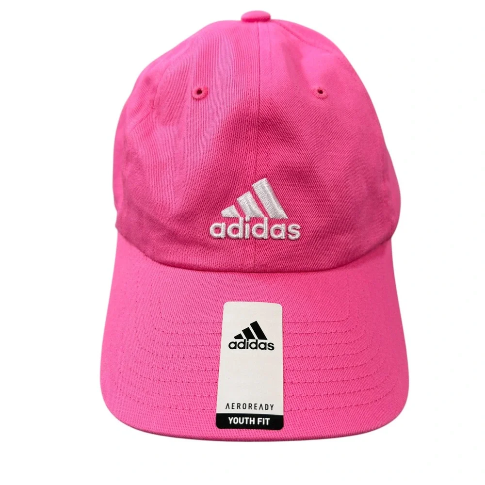 Adidas Girls Aeroready Pink Embroidered Logo Adjustable Hat Cap Size Youth